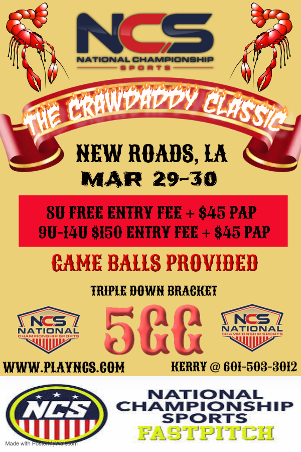 NCS GULF COAST REGION (LA.) THE CRAWDADDY CLASSIC-5GG - 8U FREE ENTRY FEE+PAP -TRIPLE DOWN!!!! Logo