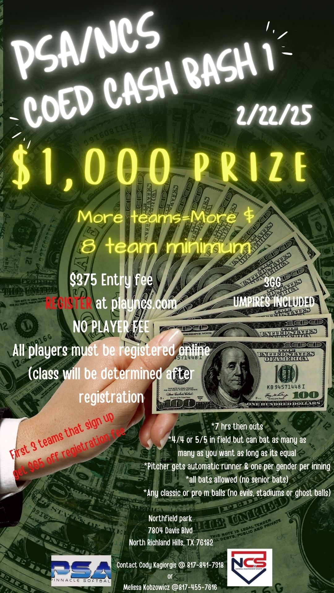 PSA COED $1000 CASH BASH 1 3GG Logo