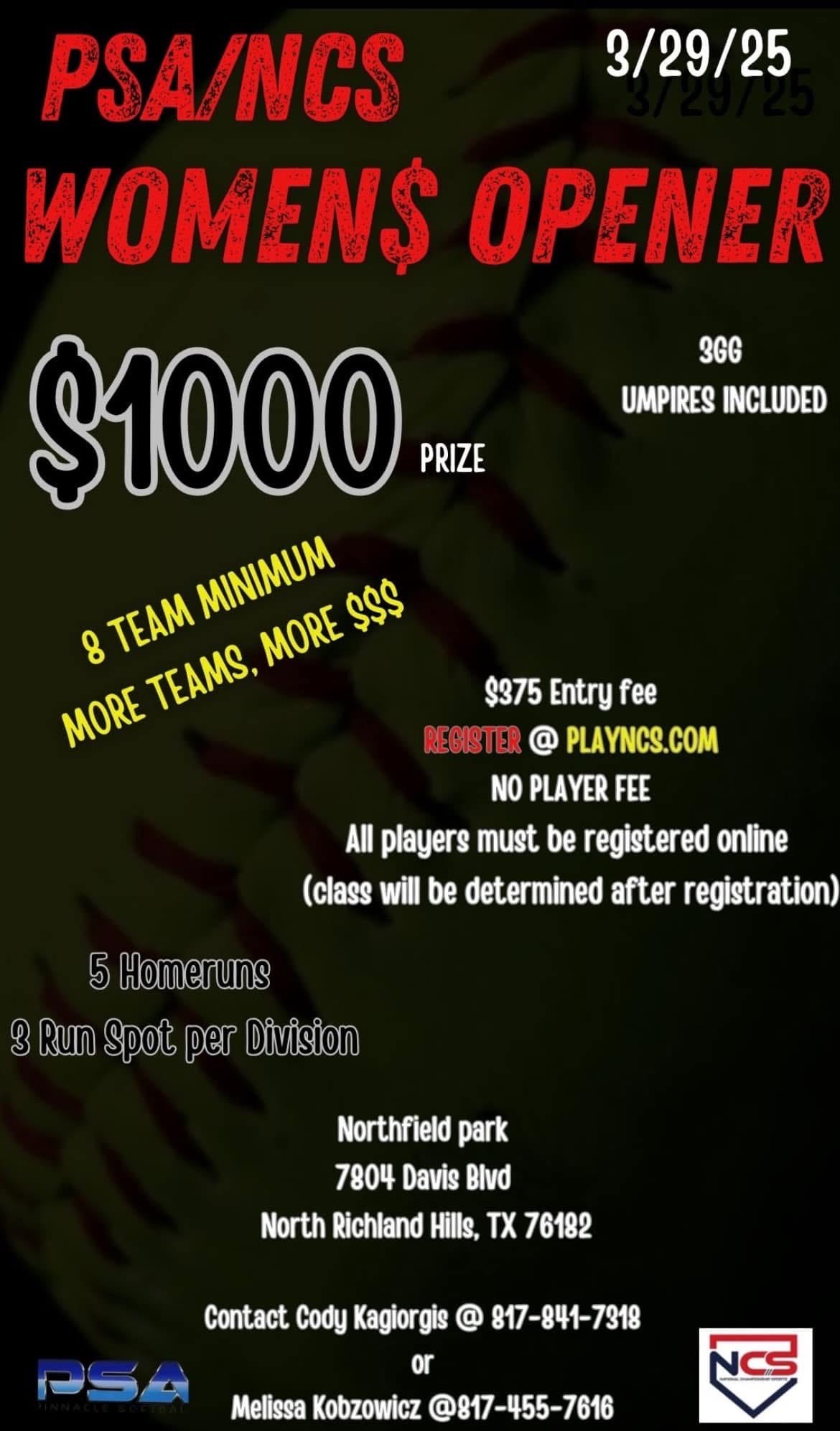 PSA WOMENS 1st and Mens  $1000 CASH BASH 2  3GG Logo