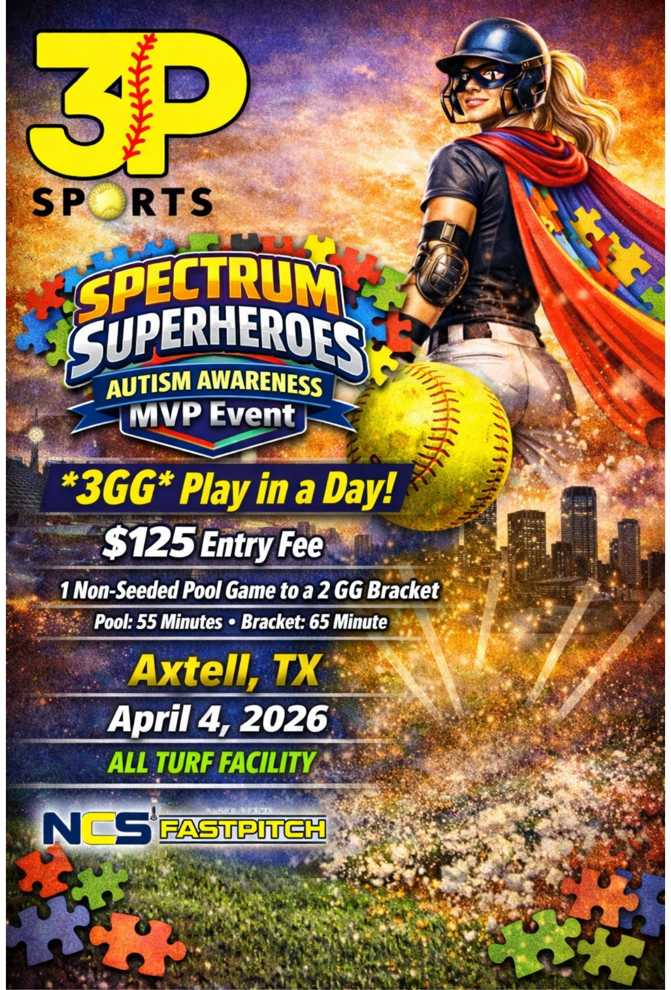3P Sports - Spectrum Superheroes Autism Awareness MVP Event *3GG* Play in a Day Logo