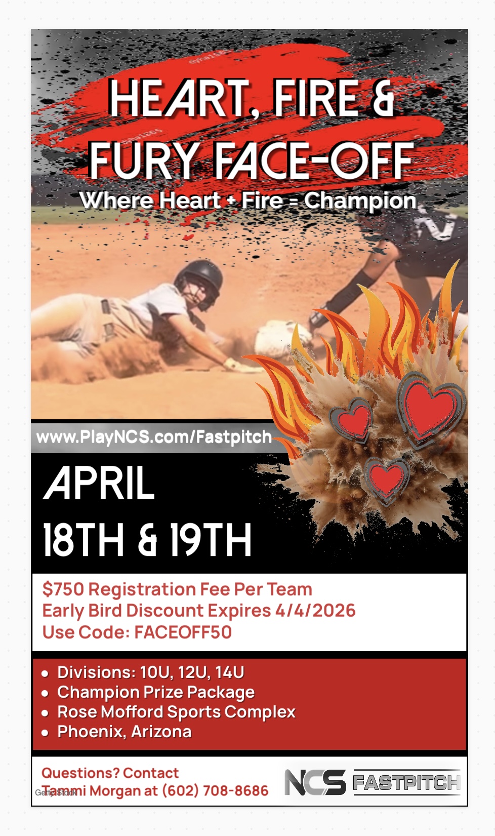 Heart, Fire & Fury Face Off  - 10U, 12U, 14U Logo
