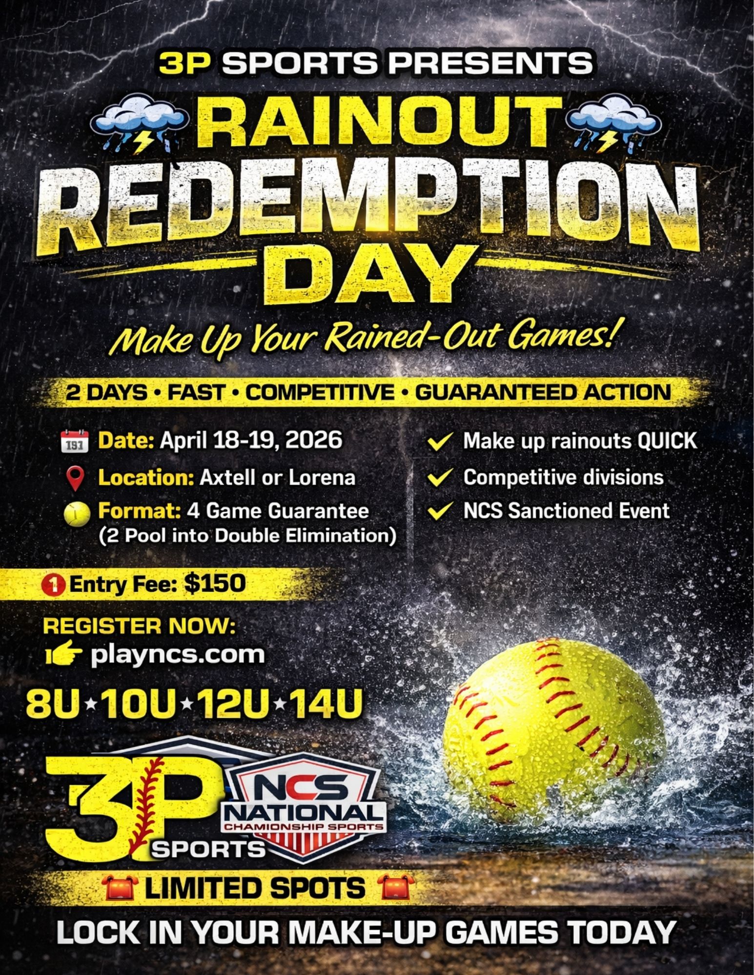 **1 Day Event**3P Sports - Rainout Redemption Day *Make up your rained out events!* Logo