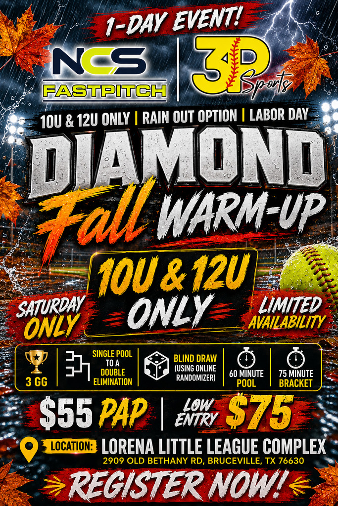 1-Day | 10U & 12U ONLY | Rain Out Option | Labor Day Diamond Fall Warm-Up Logo