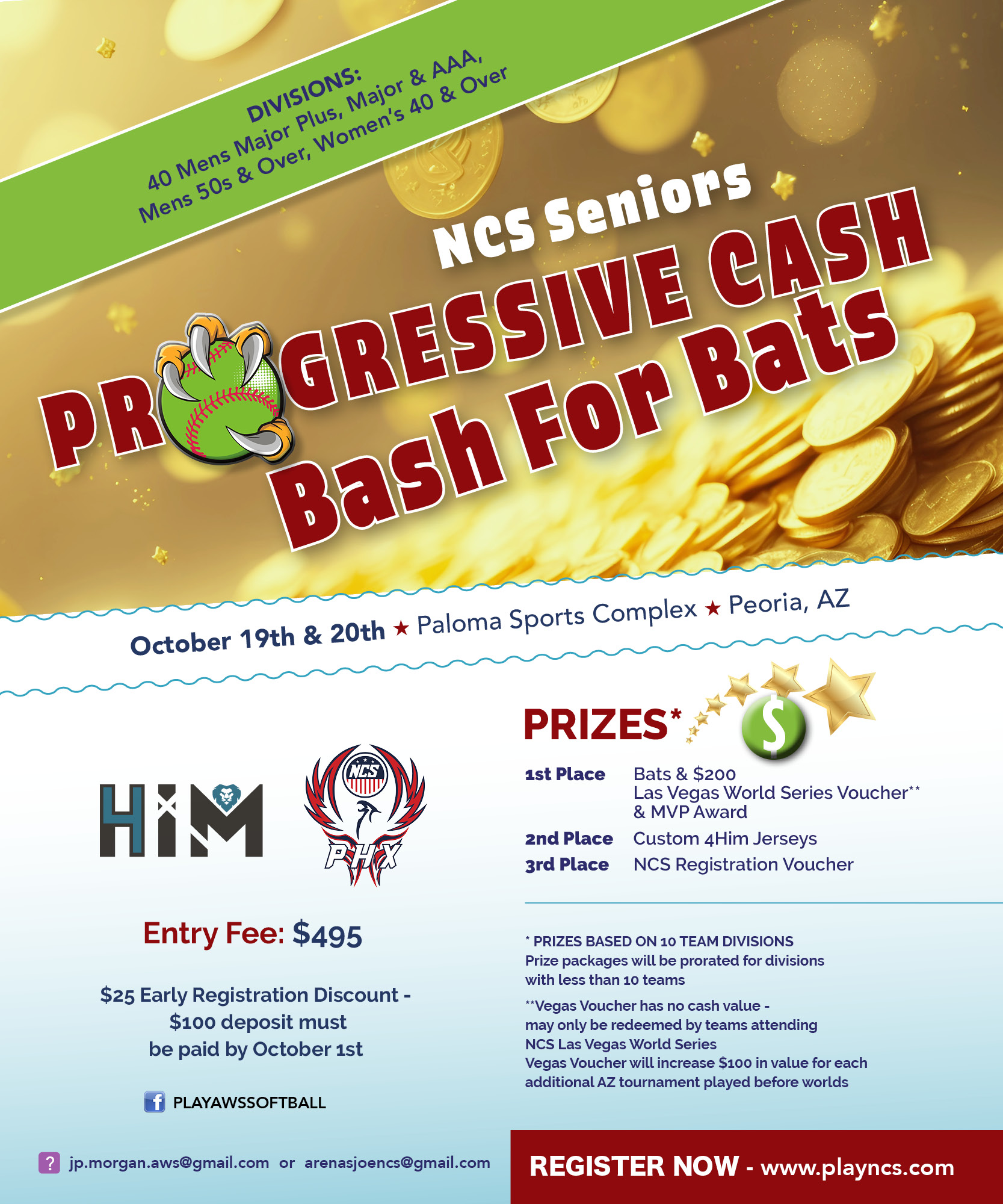 NCS SENIORS - PROGRESSIVE CASH SERIES - BASH 4 BATS (DOUBLE POINTS) Logo