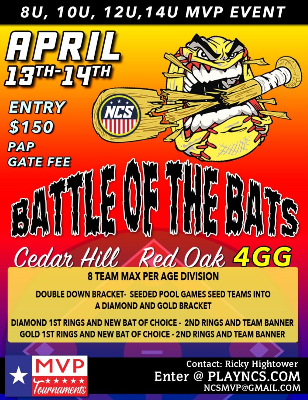 NCS BATTLE OF THE BATS MVP EVENT Cedar Hill Saturday, Red Oak Turf Sunday Logo