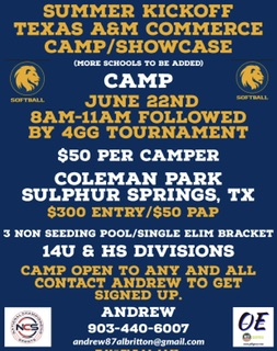 Summer Kickoff -14u/HS- Texas A&M Commerce Showcase Camp- Camp open to any and all Logo