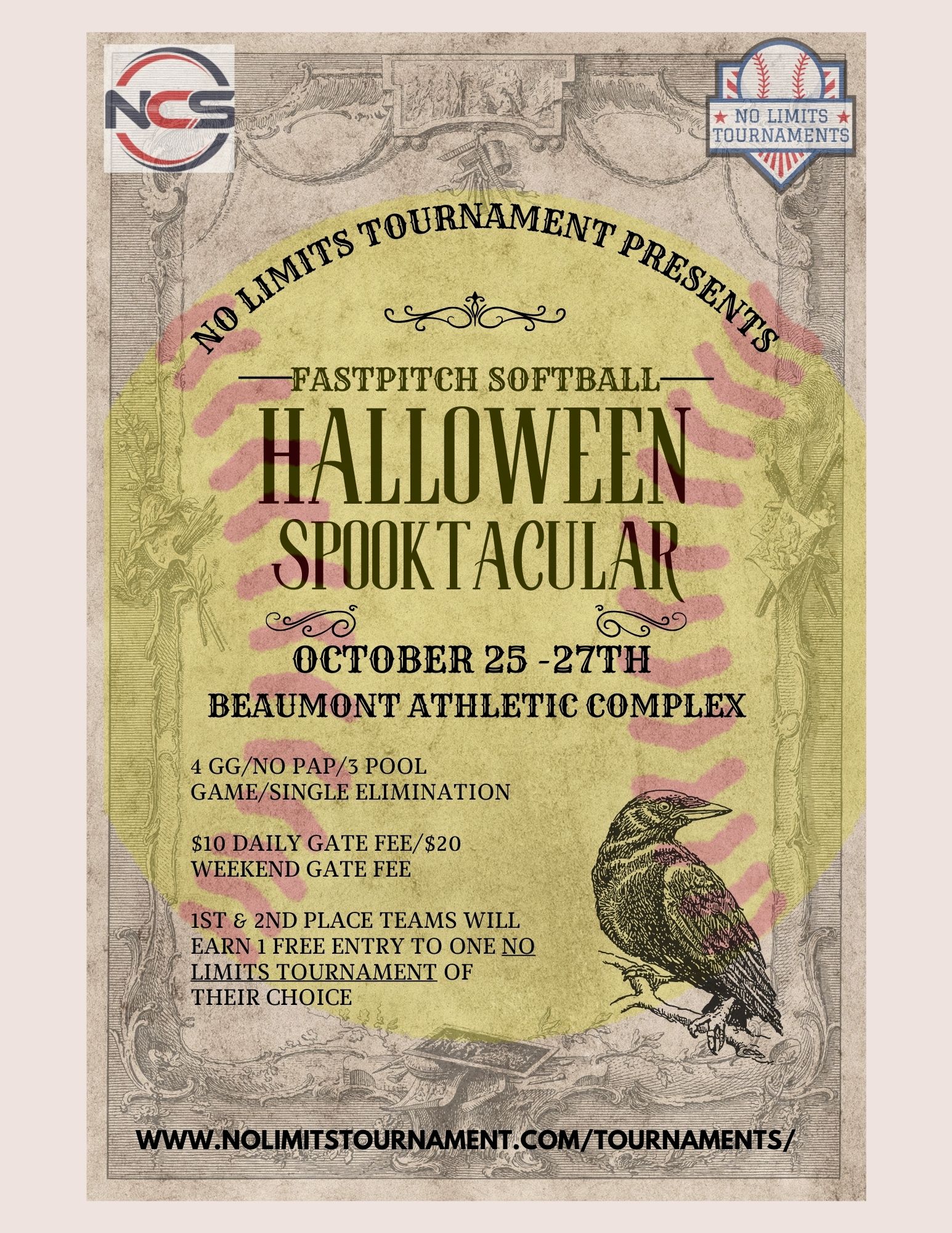 No Limits Tournament Presents Girls Fastpitch Halloween Spooktacular Open Logo