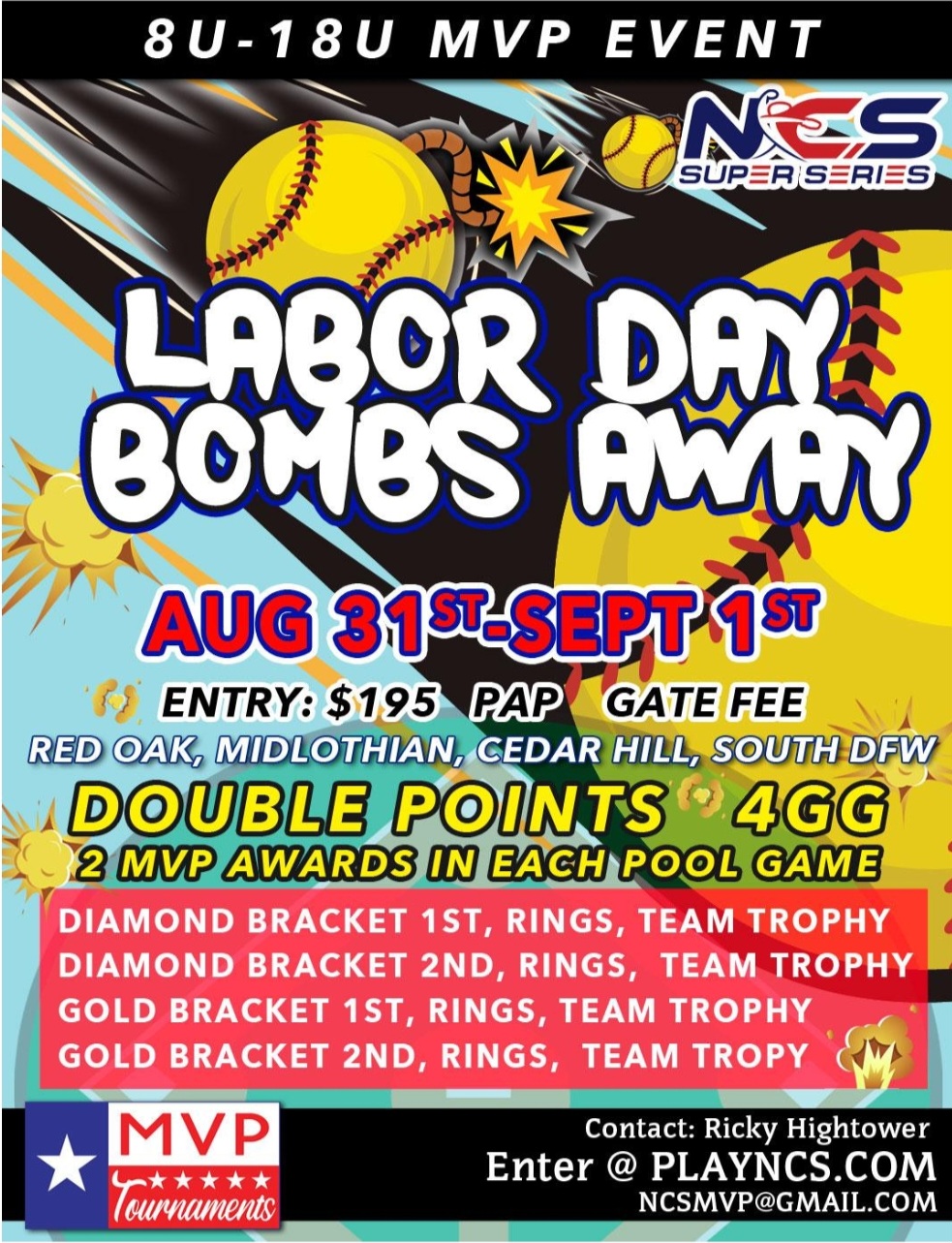 NCS SUPER SERIES 4TH ANNUAL LABOR DAY BOMBS AWAY MVP EVENT DOUBLE POINTS Logo