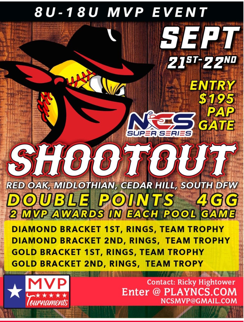 NCS SUPER SERIES SHOOTOUT MVP EVENT DOUBLE POINTS AND 12U EAST Logo