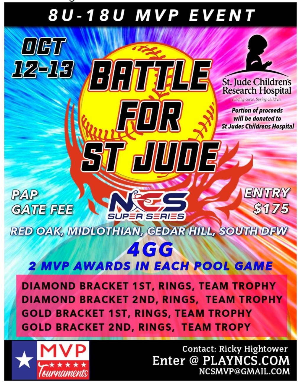 NCS SUPER SERIES BATTLE FOR ST JUDE MVP EVENT MVP EVENT DOUBLE POINTS Logo