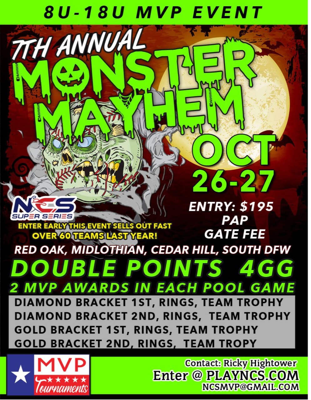 NCS SUPER SERIES MONSTER MAYHEM MVP EVENT DOUBLE POINTS and 10u WEST Logo