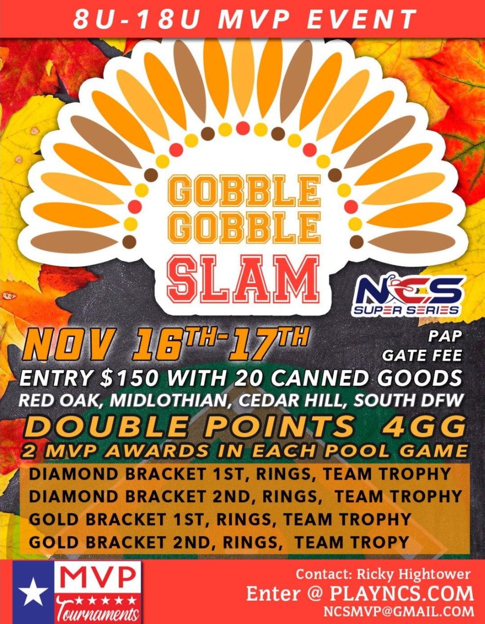 NCS SUPER SERIES 7TH ANNUAL GOBBLE GOBBLE SLAM MVP EVENT DOUBLE POINTS Logo