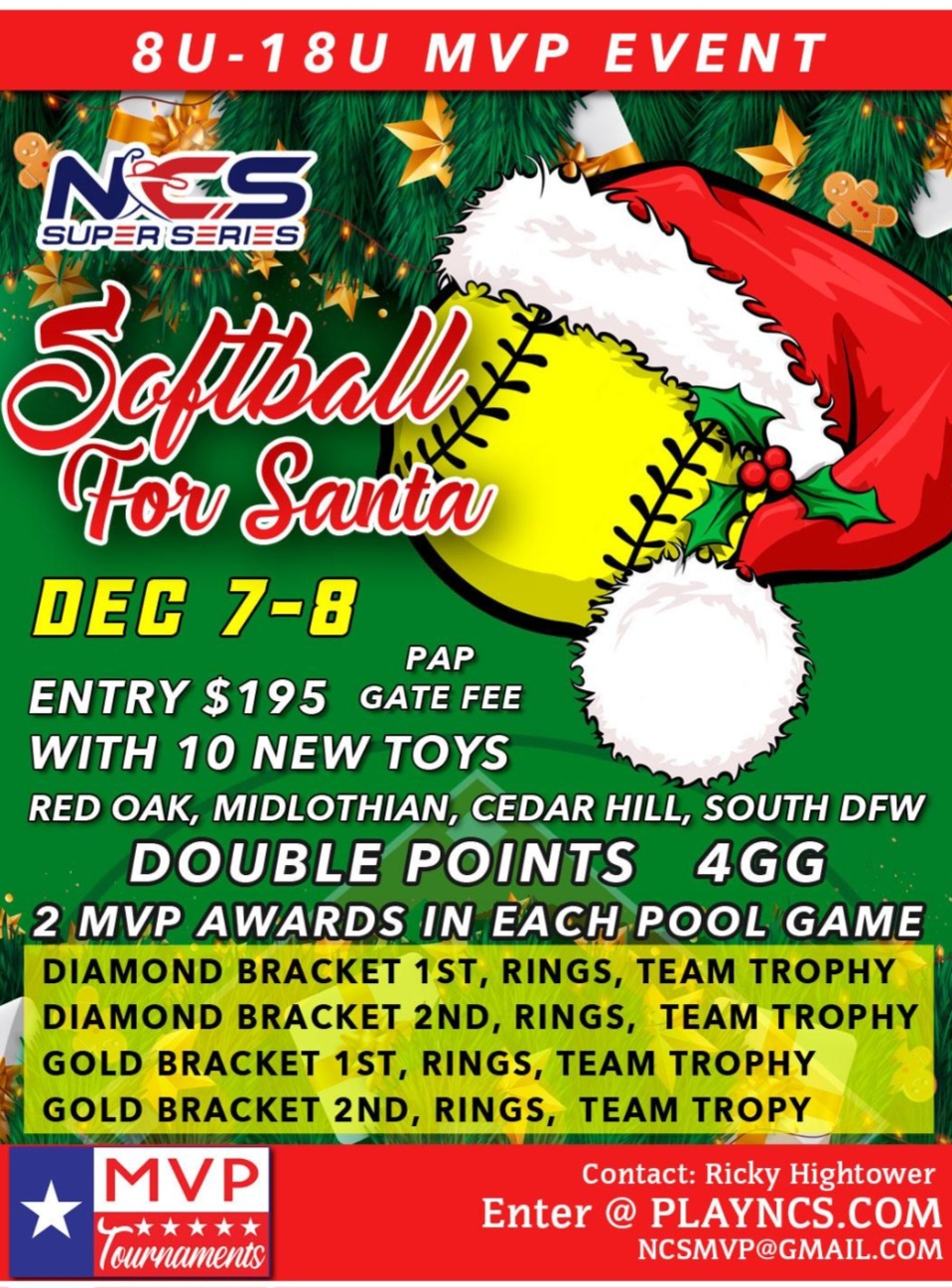 NCS SUPER SERIES 7TH ANNUAL SOFTBALL FOR SANTA MVP EVENT DOUBLE POINTS Logo