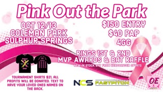 Pink Out the Park. 8u/10u Saturday 12u/14/HS Sunday Logo