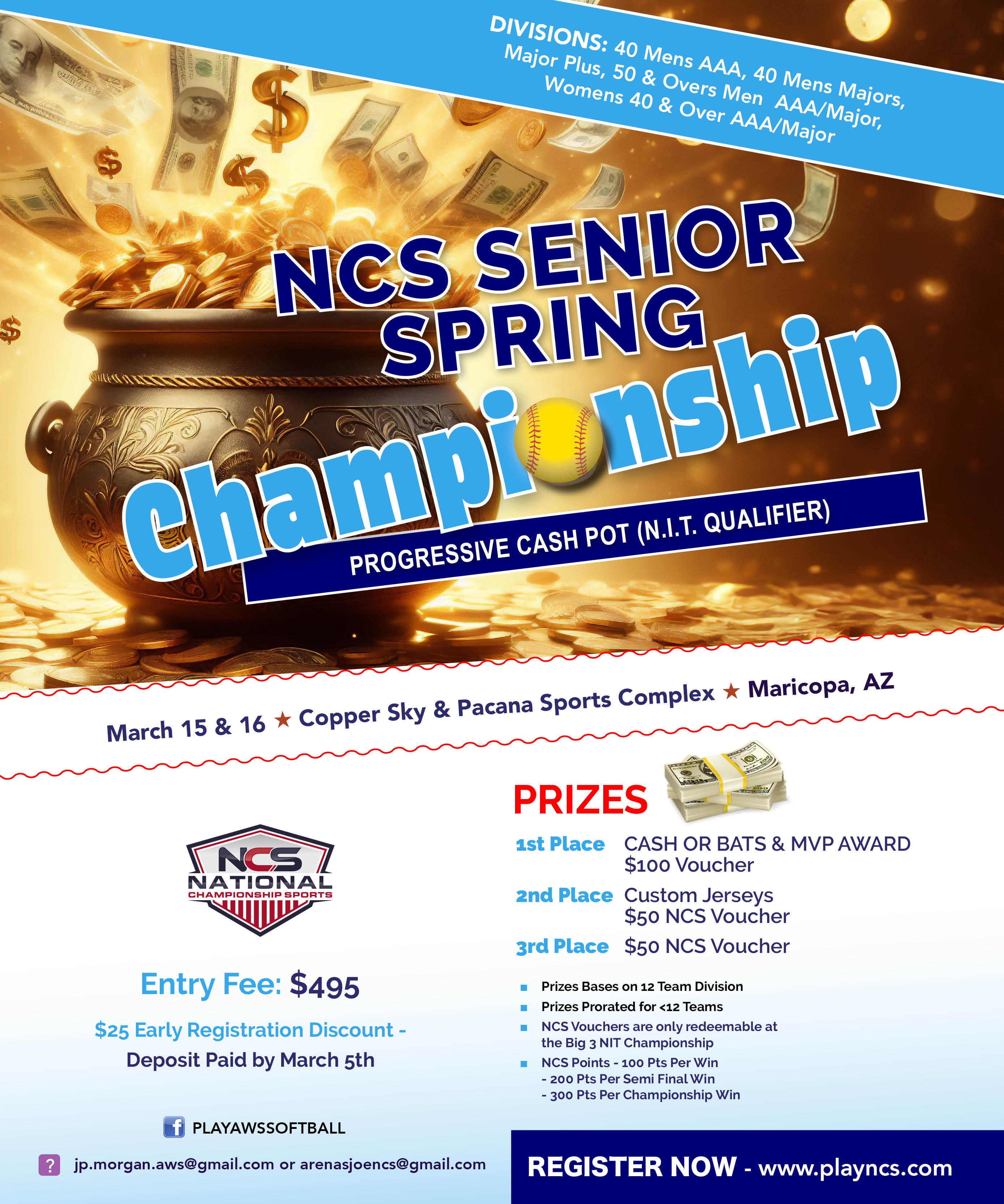 NCS SENIOR - SPRING CHAMPIONSHIP - PROGRESSIVE CASH POT (N.I.T. QUALIFIER) Logo