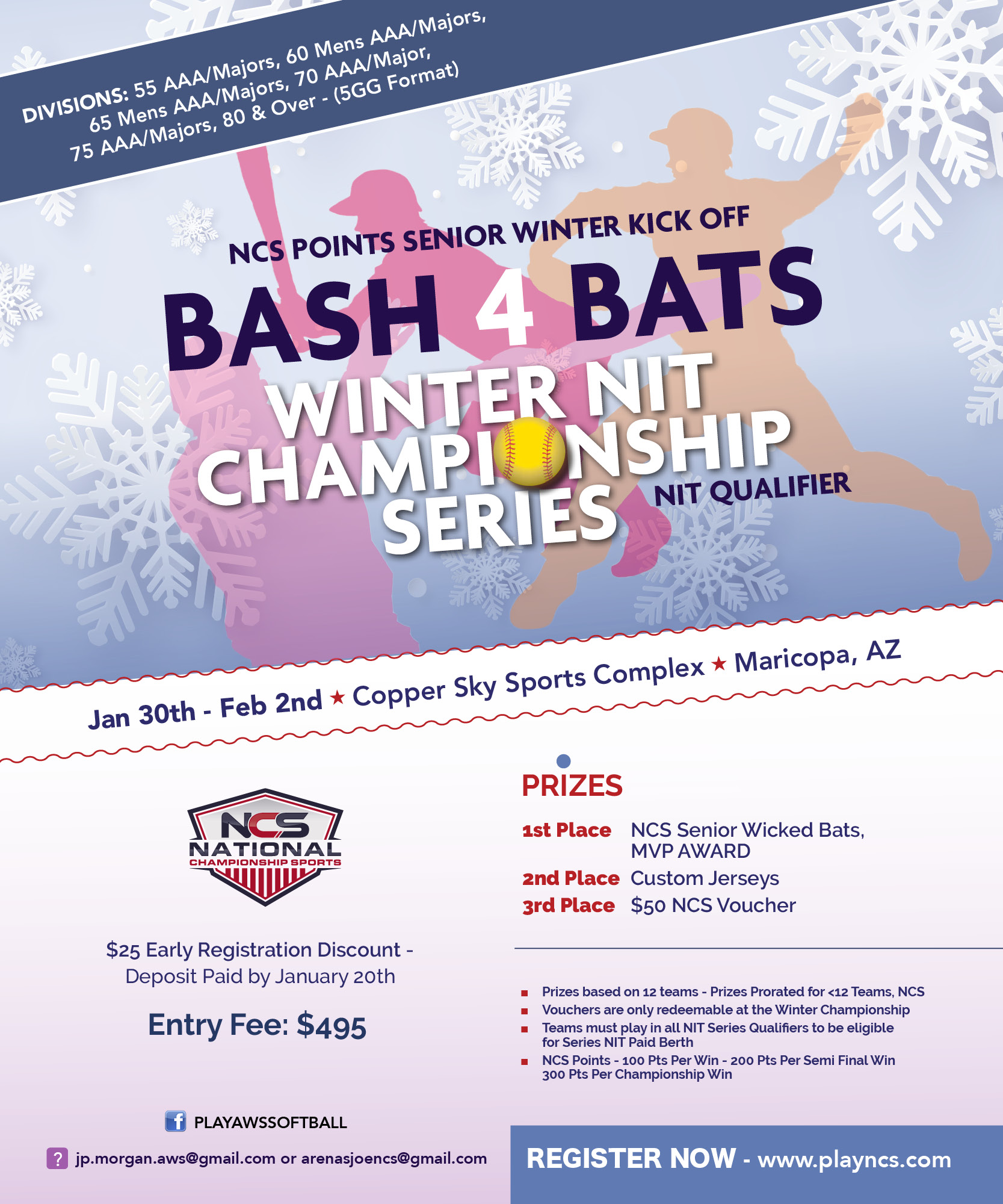 NCS SENIOR 50, 55, 60, 65 , 70, 75 WINTER KICK OFF - BASH 4 BATS (N.I.T QUALIFIER) Logo