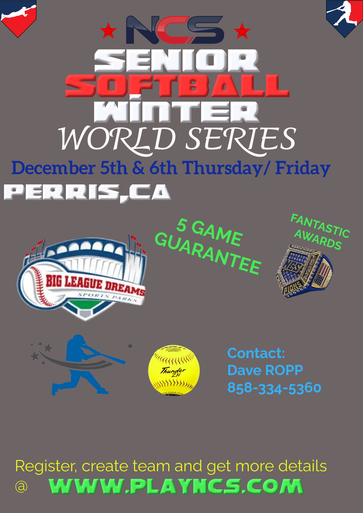 2024 Seniors 60, 65, 70, 75, 80, 85  World Series Slowpitch Tournament Perris CA Logo