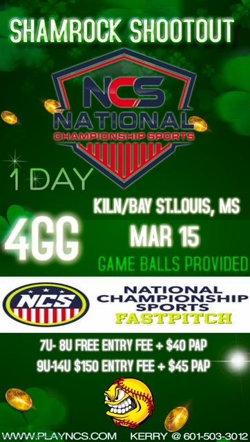 NCS GULF COAST-1 DAY- 4GG - SHAMROCK SHOOTOUT-8U FREE ENTRY FEE+PAP-TRIPLE DOWN BRACKET Logo