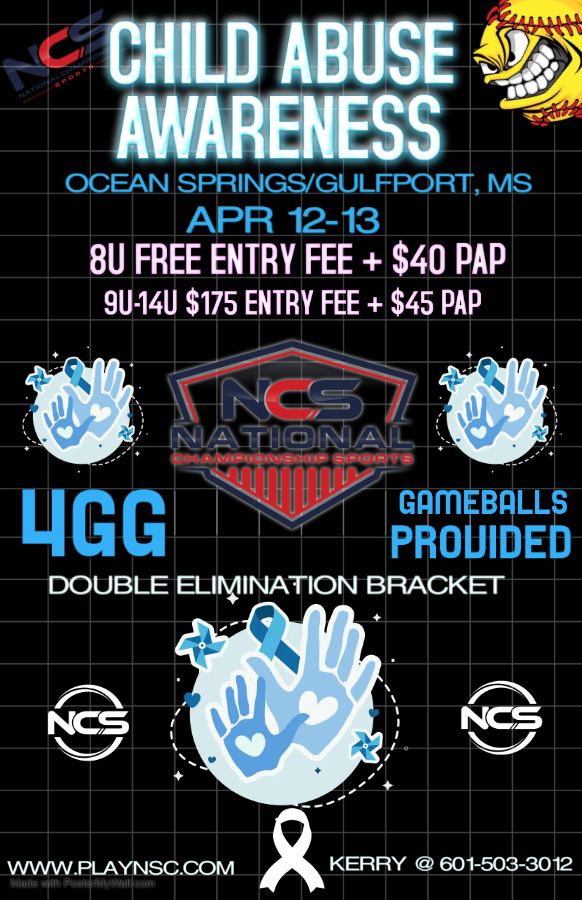 NCS GULF COAST REGION  CHILD ABUSE AWARENESS FASTPITCH EVENT - 8U FREE ENTRY FEE Logo