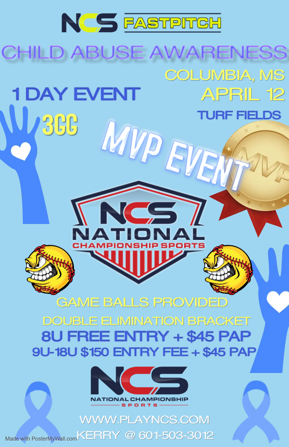 NCS GULF COAST REGION  CHILD ABUSE AWARENESS - 8U FREE ENTRY FEE - 1 DAY EVENT - MVP EVENT TURF!!!! Logo