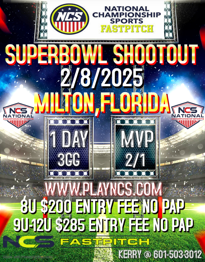 NCS GULF COAST REGION - SUPER BOWL SHOOTOUT - 1 DAY EVENT - 3GG - 2/1 NO PAP - MVP EVENT - (8U-12U) Logo