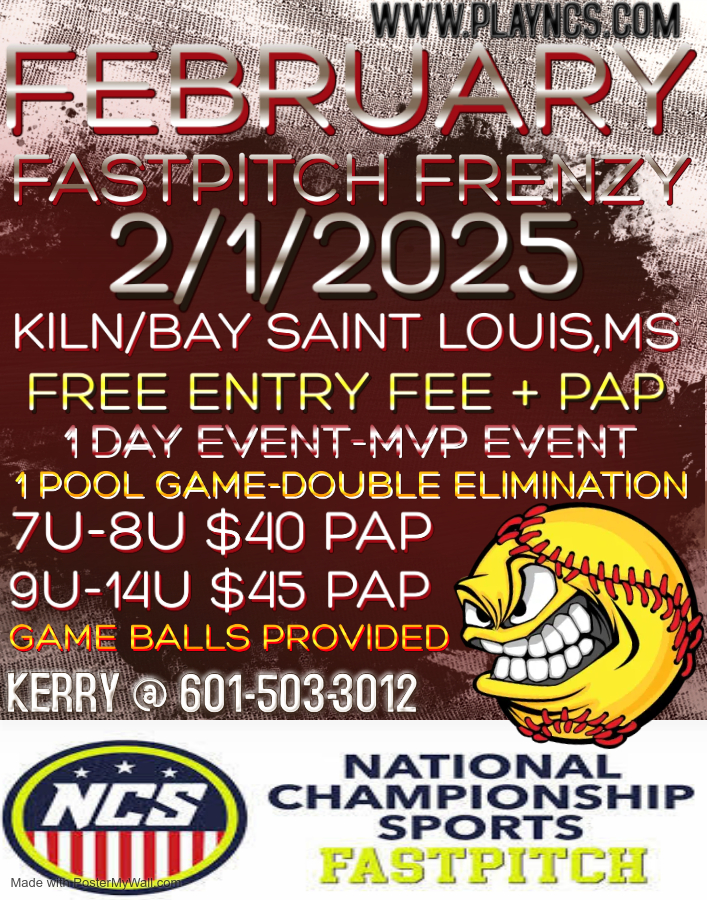 NCS GULF COAST REGION - FEBRUARY FASTPITCH FRENZY -1 DAY - MVP EVENT - FREE ENTRY FEE + PAP Logo